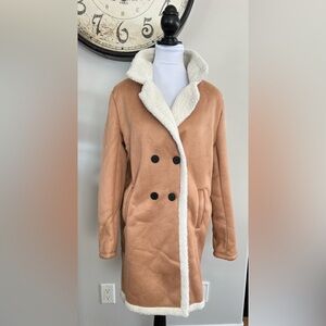 Faux Suede Double Breasted Sherpa Lined Jacket